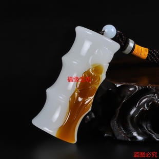 外蒙玉把件 籽料原石羊脂白玉竹节手把件 节节高升玉石手玩件