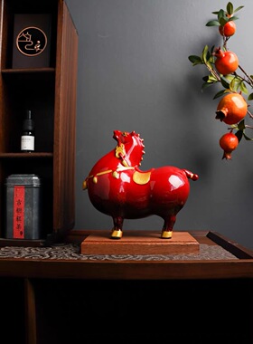马上有钱红色唐马马年生肖摆件办公室客厅装饰品高档新年乔迁礼物