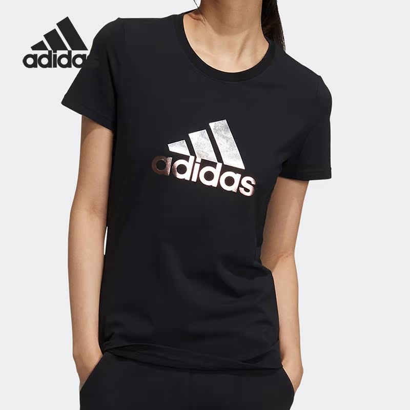 阿迪达斯女子LOGO透气运动短袖