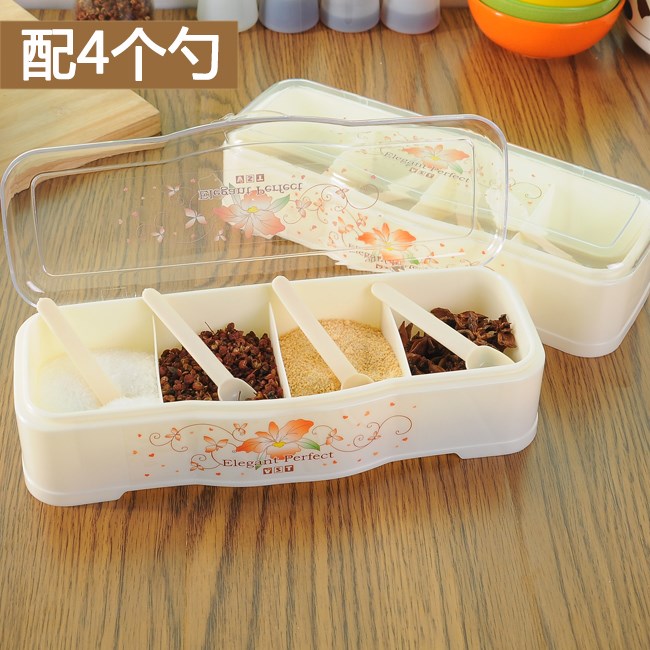 四格带勺调味塑料套装盒翻盖罐厨房翻盖瓶创意调料味精盐盒|ruв категории кухня/посуда, кухонный Гаджет/кухня хранения, тарного хранения/кухня хранения посуды, приправы бутылки - от Buy2taobao.com для оказания профессиональной услуги покупки агента Taobao