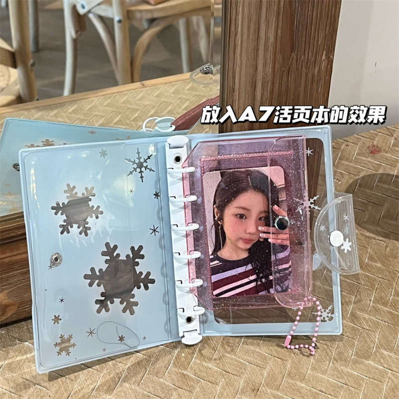 원래 INS 투명 반짝이 M5 루스 리프 카드 홀더 카드 가방 보관 가방 작은 카드 바 보관 액세서리 스냅 가방