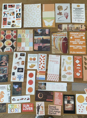 ins风橙色蝴蝶活力满满贴纸卡片包OAB水果复古手账装饰手机壳贴纸