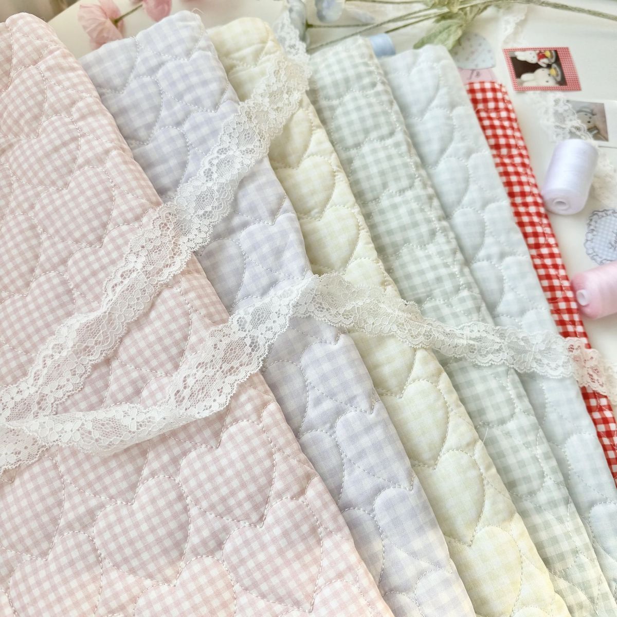ins全棉印花爱心绗棉布料百搭格子面料家居服发饰童装包包diy手工