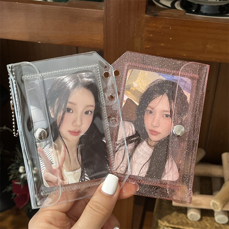 원래 INS 투명 반짝이 M5 루스 리프 카드 홀더 카드 가방 보관 가방 작은 카드 바 보관 액세서리 스냅 가방