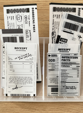 韩国ins风oddball小众复古机票英文硫酸纸黑白手帐拼贴装饰素材纸