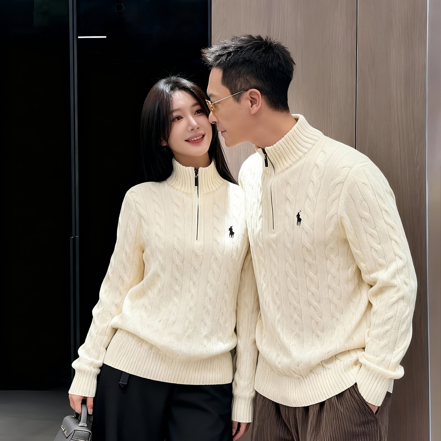 新品拉夫半拉链毛衣小马标RL立领纯棉绞花麻花毛衣针织衫外套男女