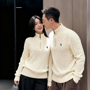 新品拉夫半拉链毛衣小马标RL立领纯棉绞花麻花毛衣针织衫外套男女