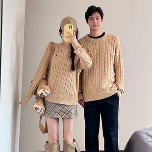 现货拉夫麻花圆领毛衣女小马标纯棉针织衫绞花长袖套头毛衣男秋冬