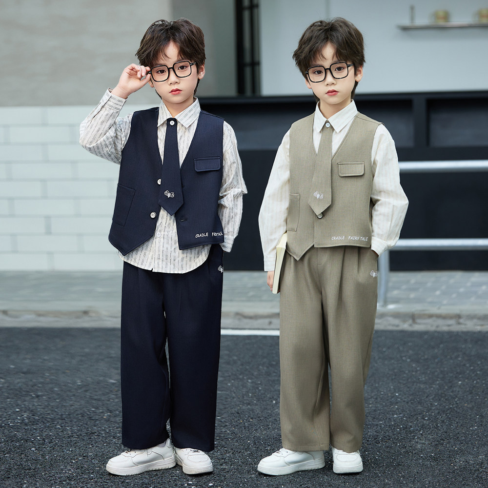 男童西装套装帅气时髦春秋演出服儿童主持人小礼服花童生日宴西服