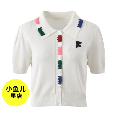 法式浪漫小众设计感POLO彩色针织袖口收紧短袖上衣夏季短款针织衫