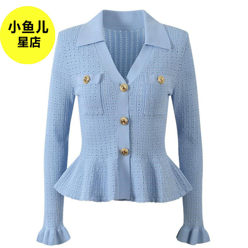 法式浪漫名媛小香风气质优雅修身显瘦V领荷叶边上衣鱼尾半裙套装