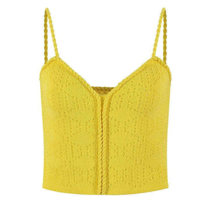 法式浪漫夏季小众感小香镂空设计感气质修身显瘦上衣黄色吊带背心