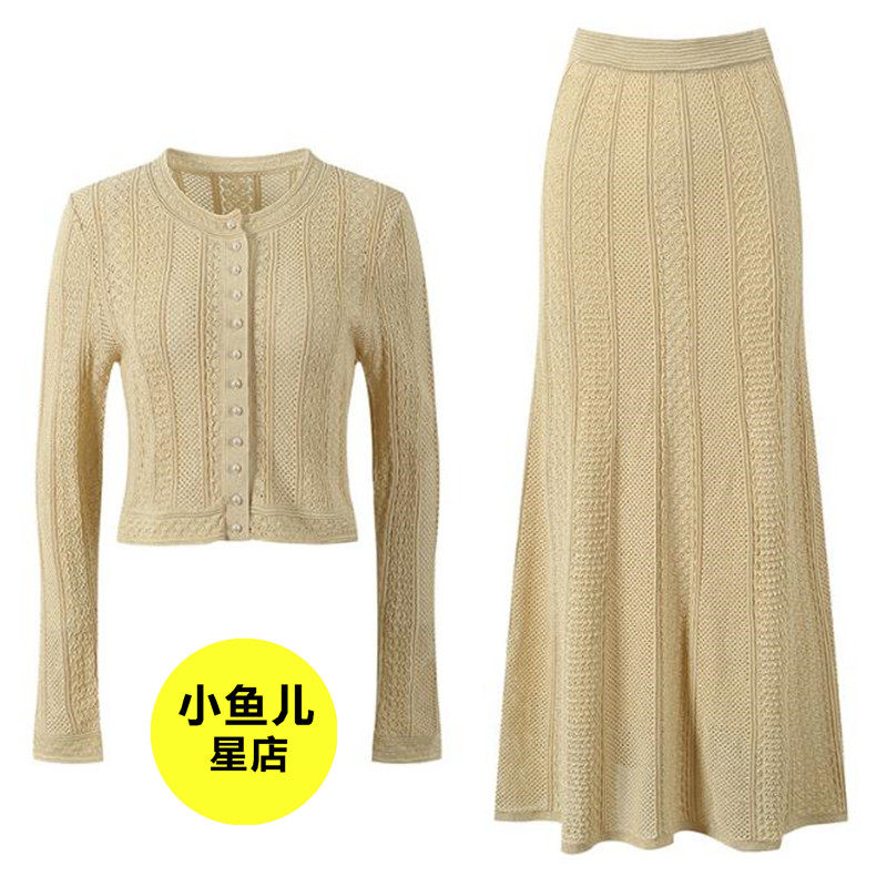 法式浪漫名媛小香风气质时尚镂空针织开衫外套半身裙减龄修身套装