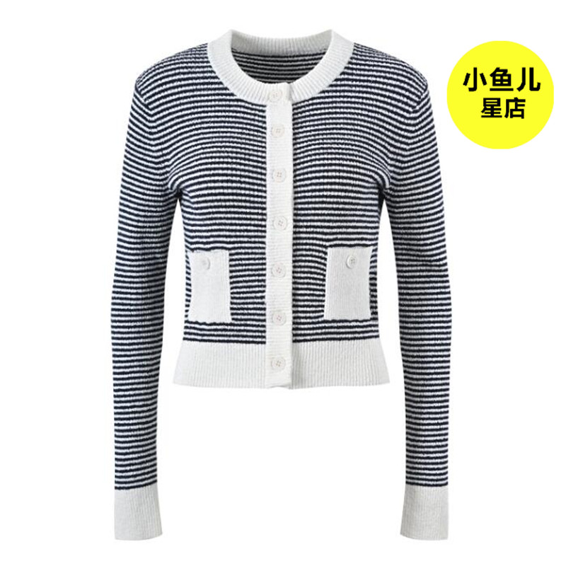 黑白毛衣女法式撞色条纹