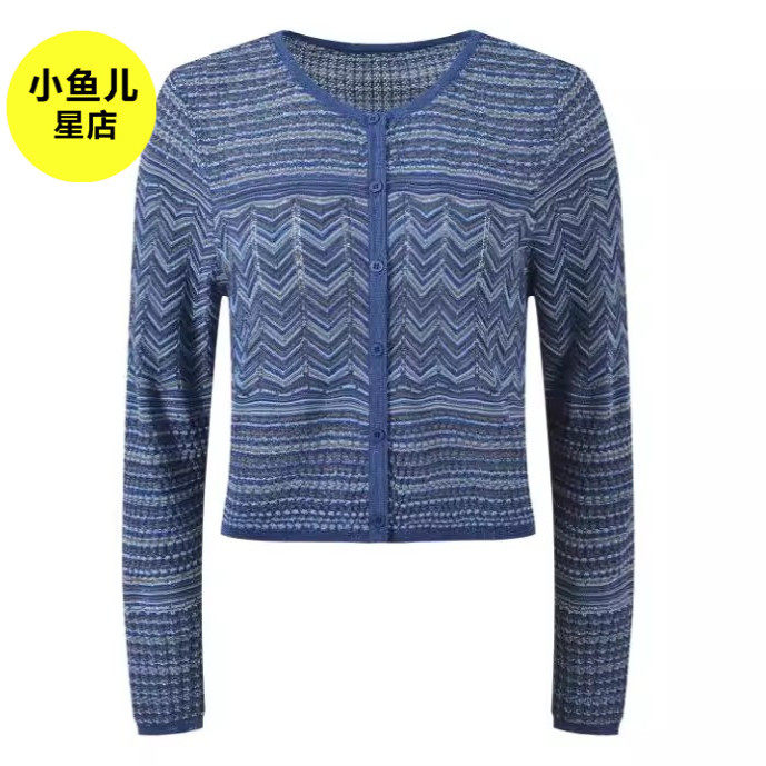 法式浪漫波浪纹气质时尚减龄修身显瘦百搭短款圆领针织开衫连衣裙