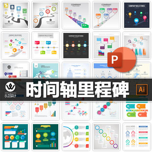 商务办公图标时间轴里程碑公司发展历程模板ppt扁平矢量设计素材