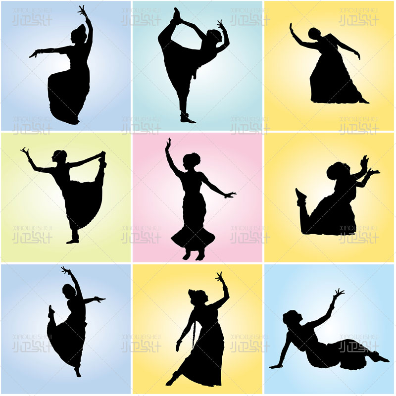 人物人像舞蹈剪影 ai矢量eps 平面设计素材跳舞元素扁平图像插图