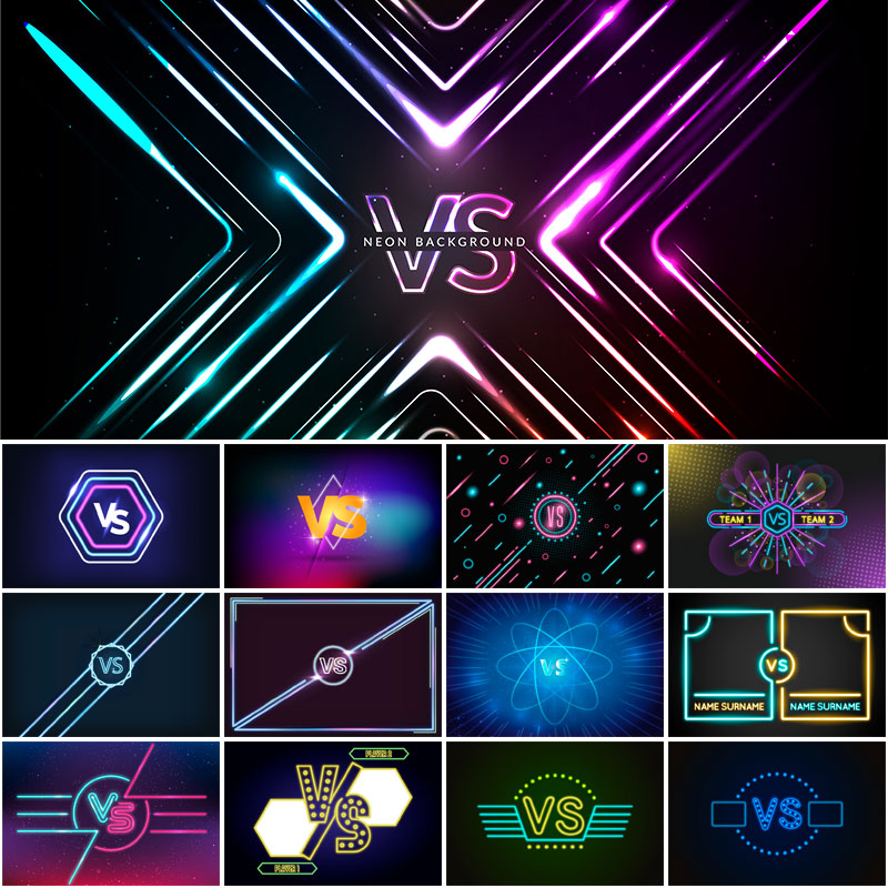 13时尚led荧光霓虹灯光效vs比较对比矢量背景图库平面设计素材ai