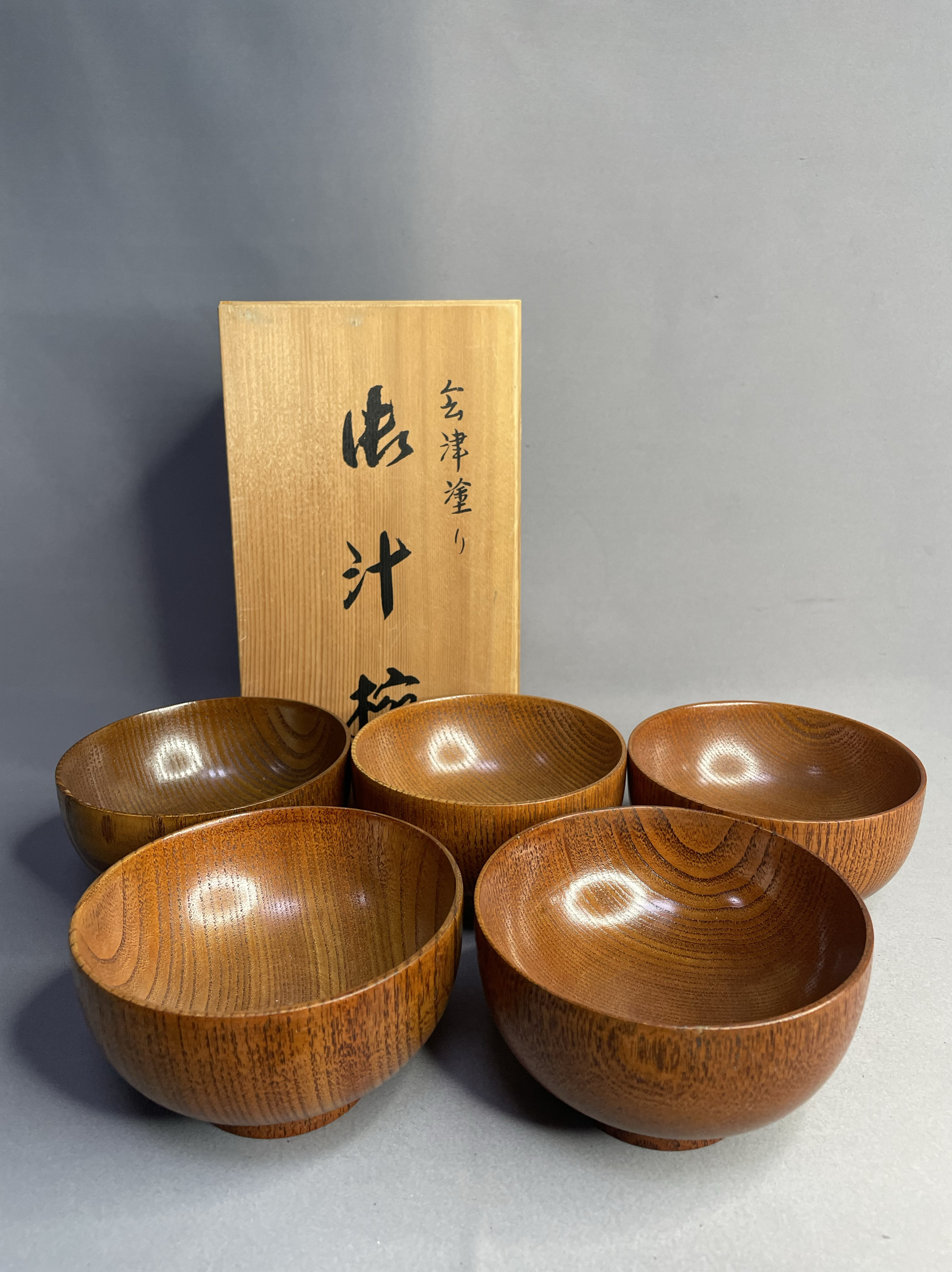 日本进口全新正品会津涂实木漆器五客饭碗木碗