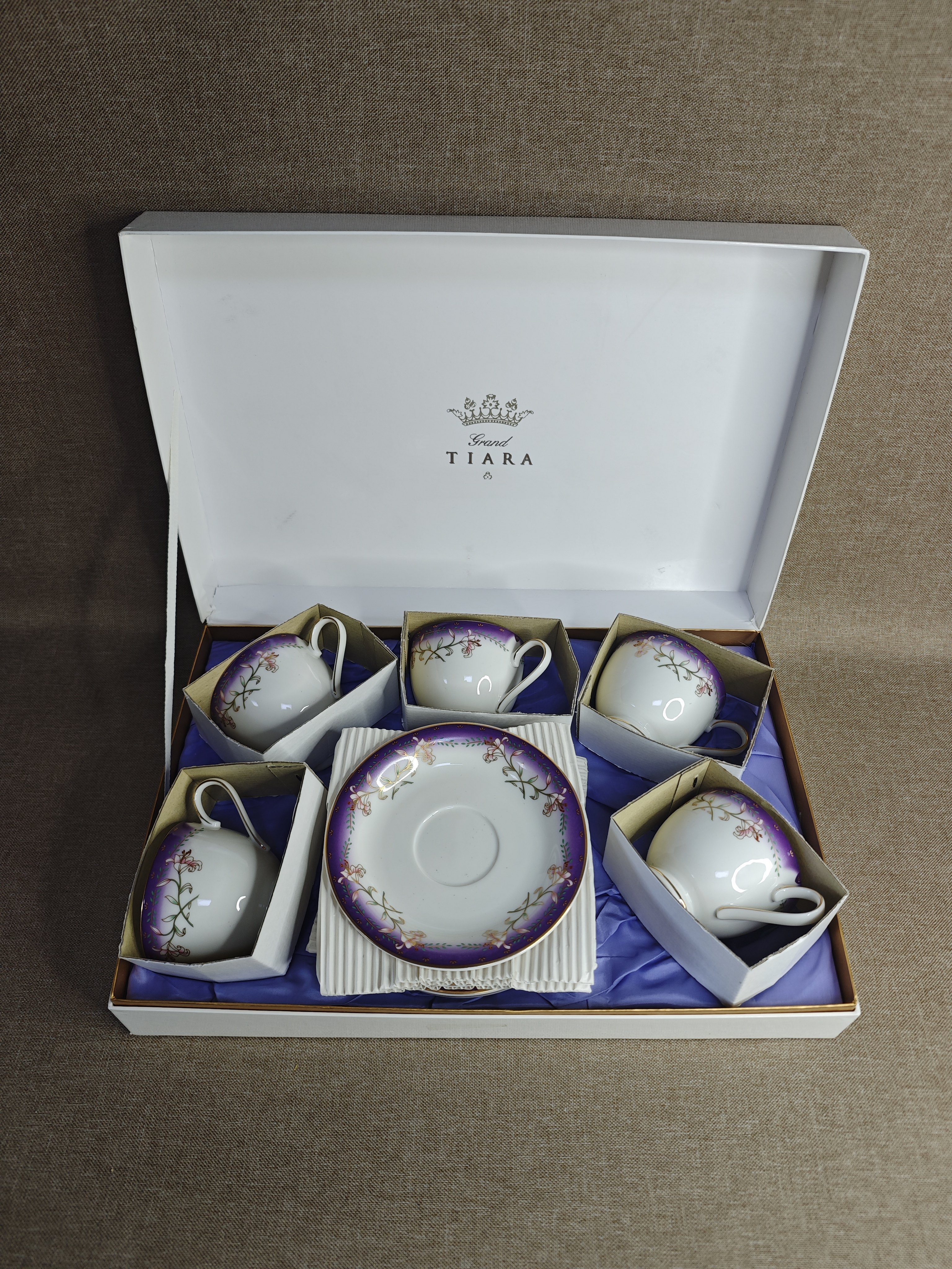 日本进口中古瓷器全新正品GRAND TIARA骨瓷咖啡杯五客装