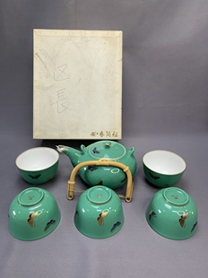 日本进口瓷器全新正品香兰社茶具套茶器绿色蝴蝶款500+毫升