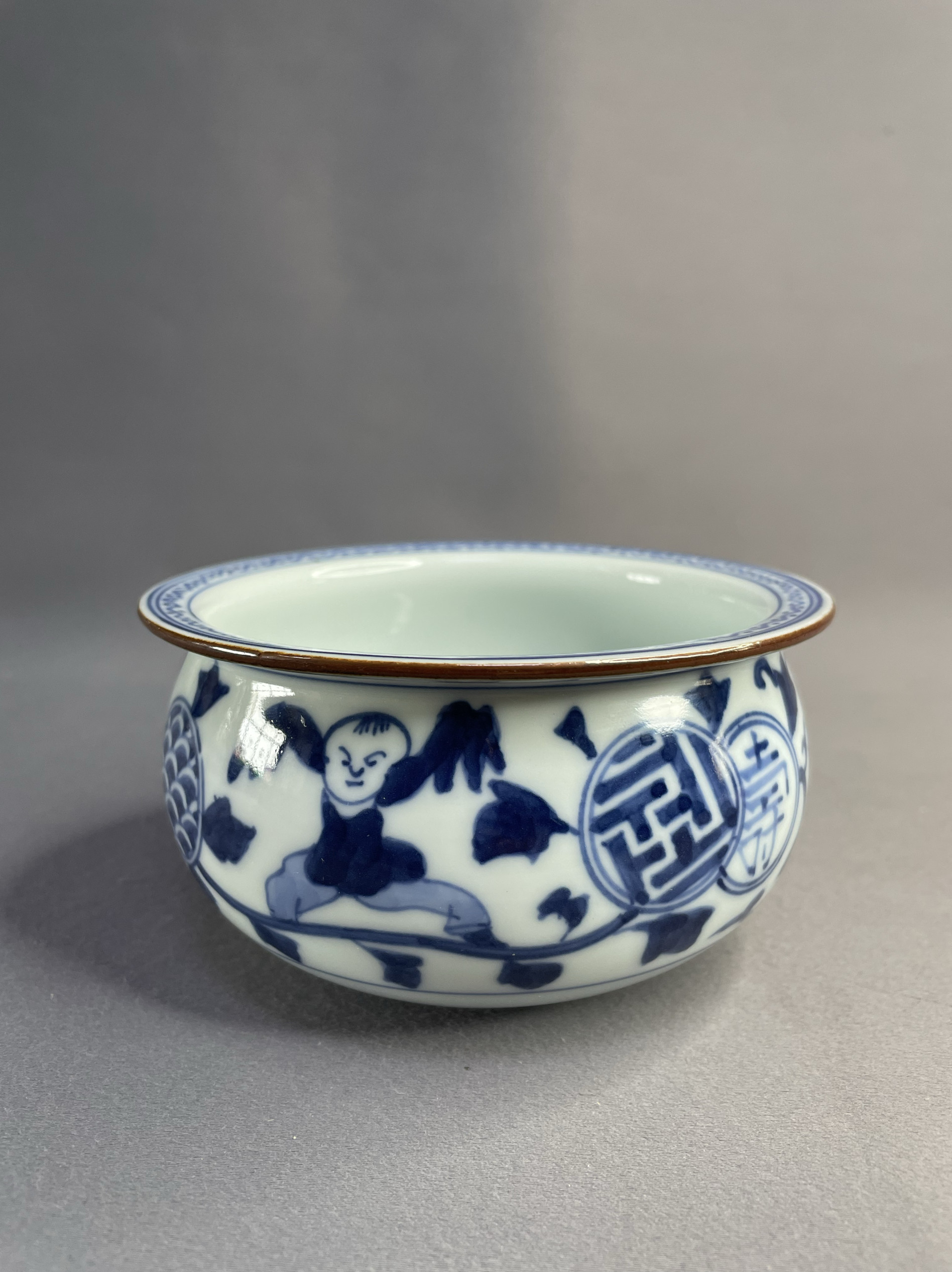 日本进口瓷器正品京烧高野昭阿弥作手绘青花建水茶道具