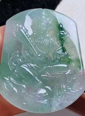 A货缅甸天然翡翠 虚空藏菩萨 冰种飘花 精雕细刻 灵动49.7-41-5.7