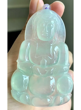 A货缅甸天然老坑翡翠 高冰晴水观音底子细腻68.5-42.6-5.5 ac1010