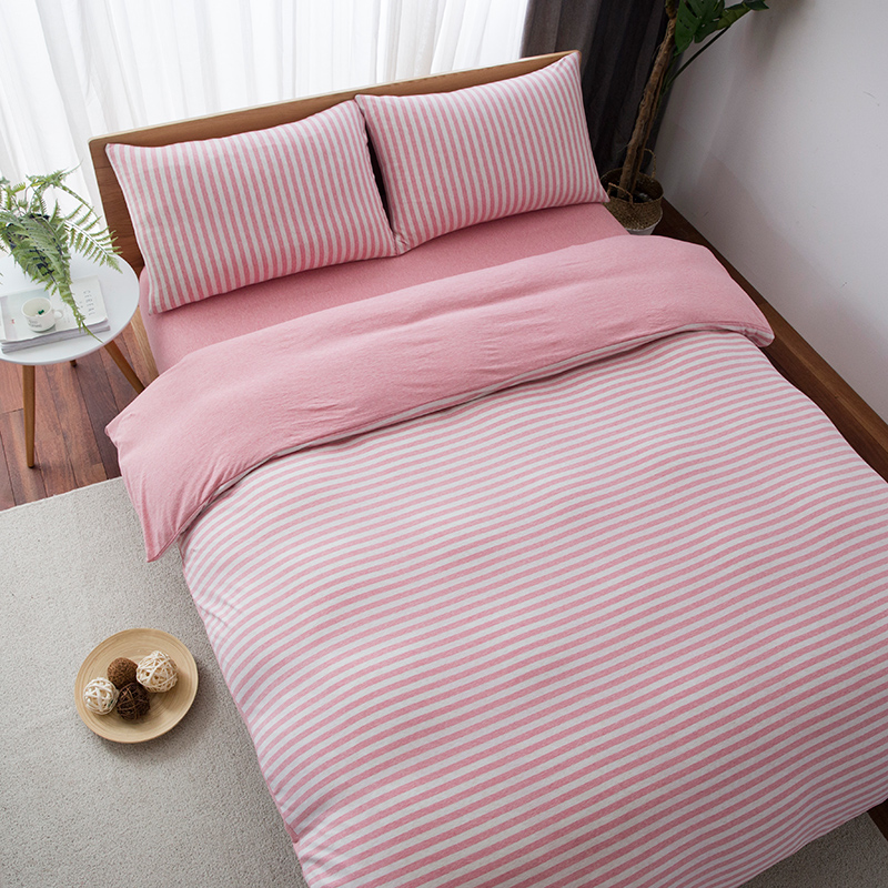 无印针织棉柔软单双人条纹四件套