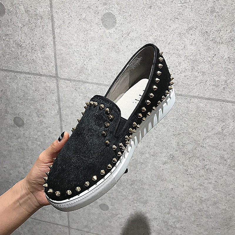 秋新品欧洲站单鞋乐福鞋平底休闲铆钉舒适女鞋懒人鞋欧货潮