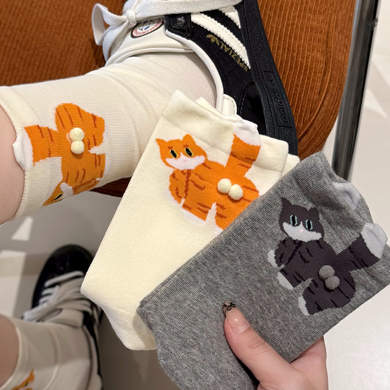 【3双装】这也太好玩了！可爱小猫根本忍不住~无骨袜子可以配手包