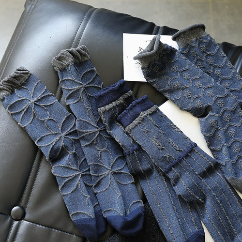 【5双装】气质高冷的轻奢丈蓝色系穿搭无骨中筒可堆堆配手包