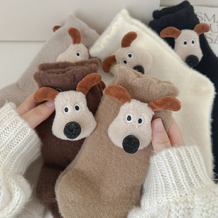 【5双装】镜头感十足冬天可爱毛绒绒小狗保暖澳绒穿搭