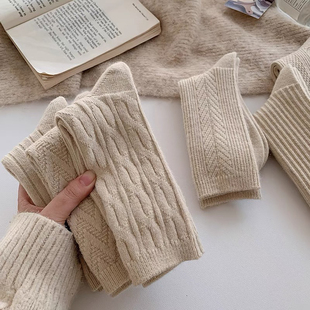 【4双装】冬天的早晨配一杯燕麦~复古柔软堆堆保暖配手包