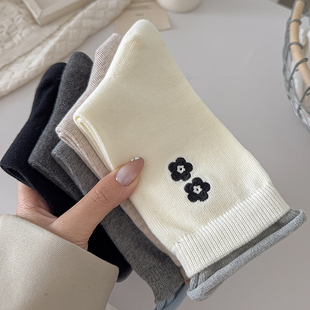 【5双装】无骨加厚双层小花刺绣可爱穿搭配手包小仙女