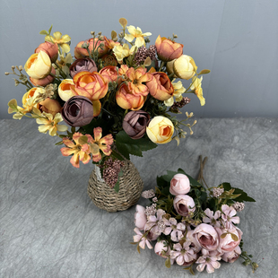 欧式法式仿真茶玫花苞餐桌摆件小花橱窗装饰花艺布景花篮假花插花