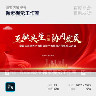 红色大气政府党政大会议论坛峰会城市养老表彰主视觉kv展板背景ps