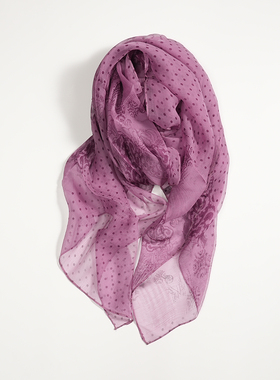 真丝顺纡绉100%桑蚕丝丝巾纱巾薄款围巾长款春秋冬夏季女紫色波点