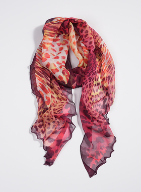 窄版斜角巾100%桑蚕丝真丝丝巾纱巾围巾春夏季女领巾薄款百搭豹纹