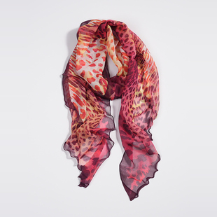 女领巾薄款 百搭豹纹 斜角巾100%桑蚕丝真丝丝巾纱巾围巾春夏季 窄版