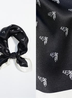 黑色马头53cm真丝素绉缎小方巾100%桑蚕丝薄款女小丝巾春夏季062#