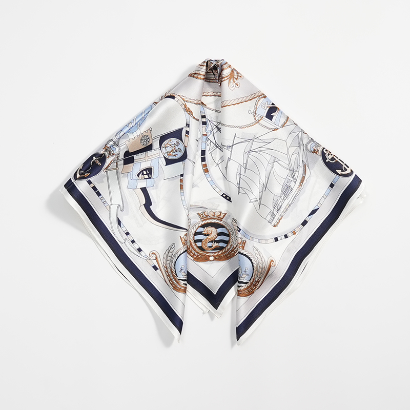 白色帆船53cm真丝小方巾