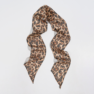 女 斜角飘带巾100%桑蚕丝长丝巾春秋夏季 复古豹纹薄款 真丝乔其窄版
