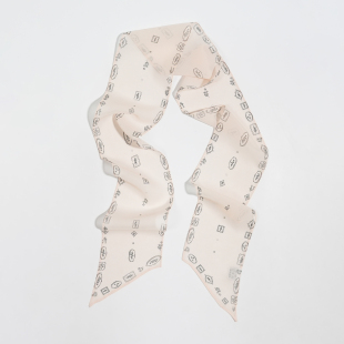 女 斜角飘带巾100%桑蚕丝长丝巾春秋夏季 粉色碎花薄款 真丝乔其窄版