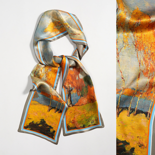 窄版双面双层100%桑蚕丝真丝小领巾春秋夏季长丝巾飘带韩版女气质