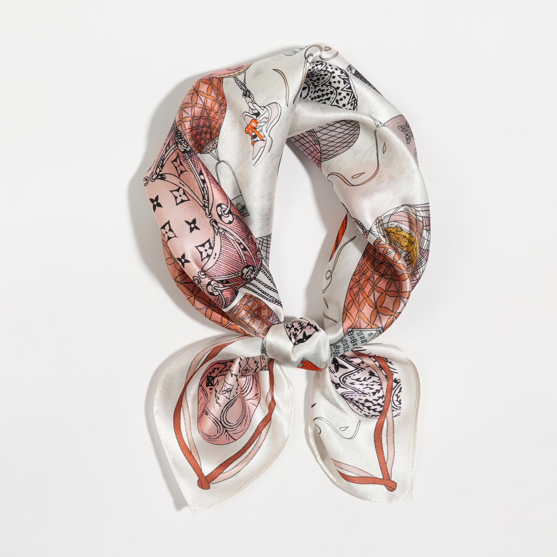 热气球53cm真丝素绉缎小方巾100%桑蚕丝薄款女小丝巾春夏秋季新款