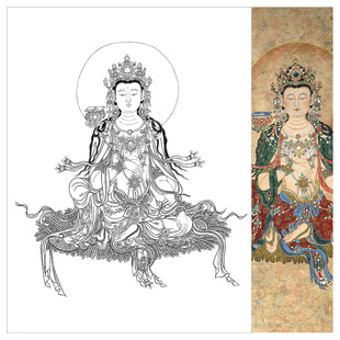 法海寺普贤菩萨白描底稿工笔画人物线稿壁画观音实物打印稿临摹稿