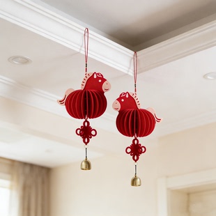 新年红色小马挂件春节装饰本命年吉祥物灯笼福挂氛围布置门挂