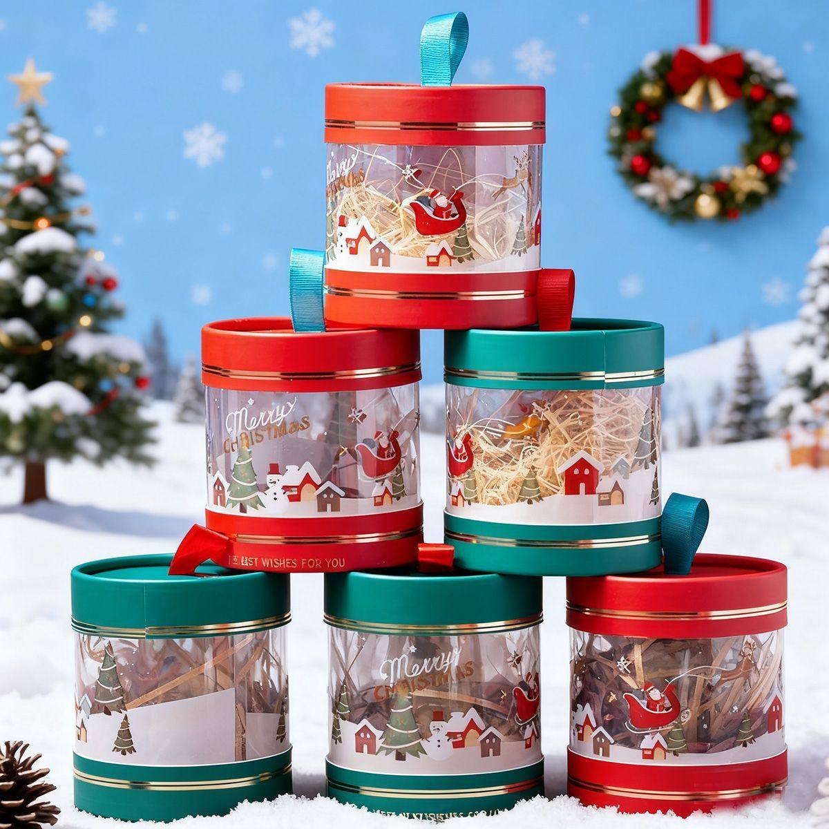 2025高档圣诞节苹果盒平安夜包装盒礼物盒伴手礼糖果盒透明圆筒