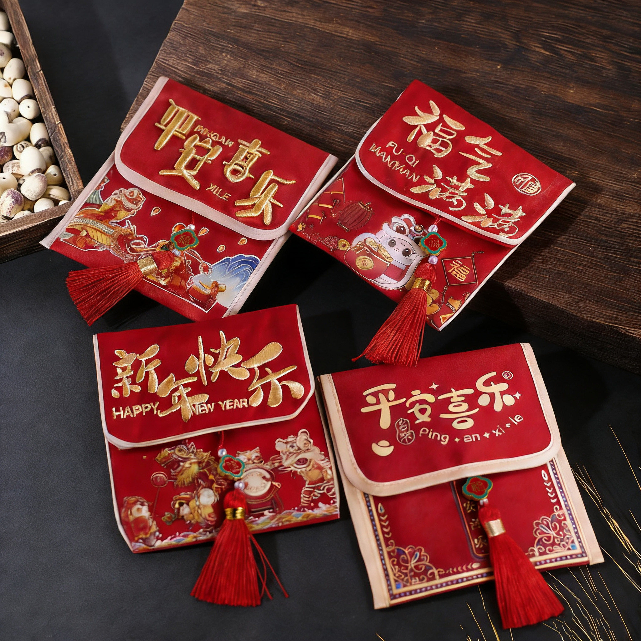 布艺红包袋平安喜乐2026马年新款高级创意国潮红包福袋过新年通用图片